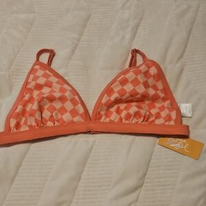 Kona Sol Checkered Bikini Top NWT size Large